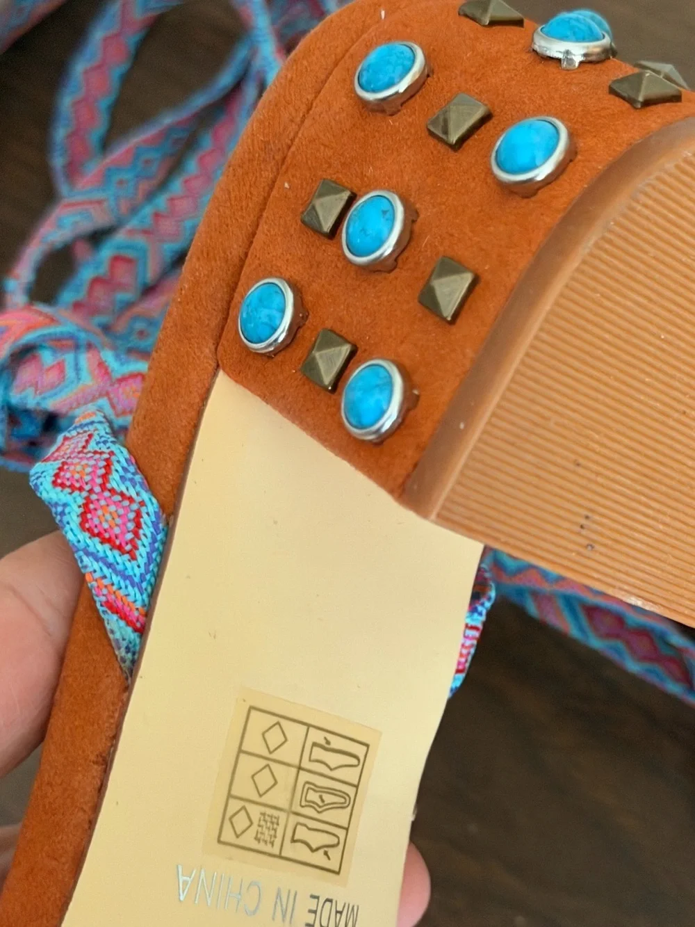 Monroe & Main size 10 Brown Lace-Up Block Heel Sandals Turquoise NEW no tags